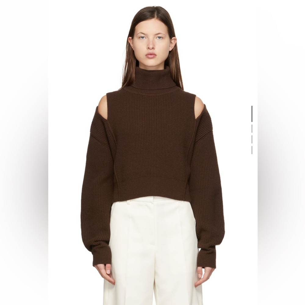 System Brown Burgundy Wool Cropped Cutout Sweater XS